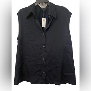 Banana Republic Women’s Navy Blue Button Front Sleeveless Blouse Size XL NWT